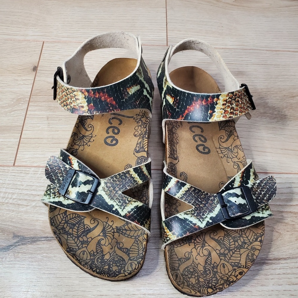 Calceo Colorful Snakeskin Print Sandals